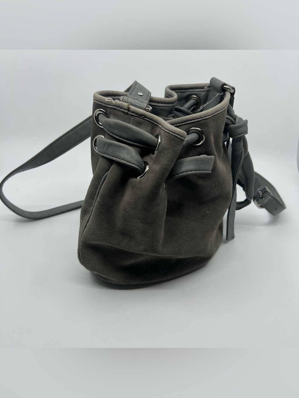 Grey Maria Sharapova Collection For Cole Haan Leather Suede Draw String Bucket B